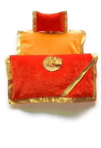 FUTUREZ KEY Laddu Gopal Ji Woollen Winter Set Blanket/Kambal/Rajai and Mattress/Gadda with Pillow for Krishna Idol (Ladoo Gopal Bister Winter Set) /1-2 Size (Orange, Magenta, Green & Yellow)