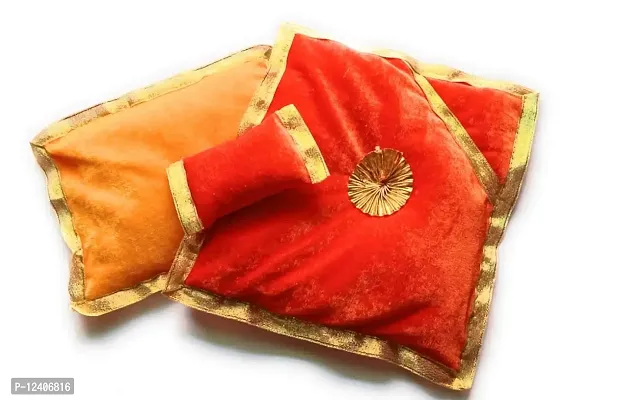 FUTUREZ KEY Laddu Gopal Ji Woollen Winter Set Blanket/Kambal/Rajai and Mattress/Gadda with Pillow for Krishna Idol (Ladoo Gopal Bister Winter Set) /1-2 Size (Orange, Magenta, Green & Yellow)-thumb2
