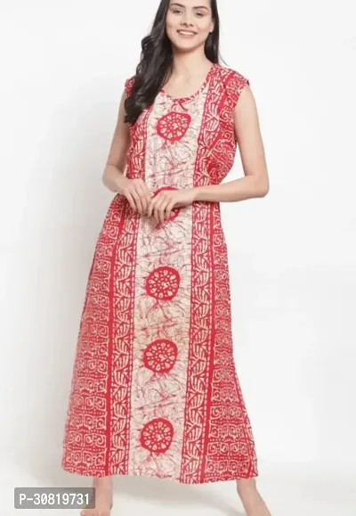 Comfortable Red Cotton Blend Printed Nighty For Women