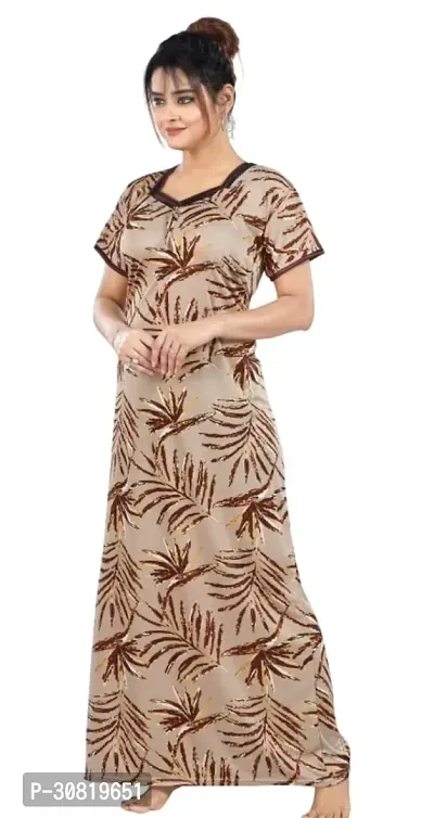 Comfortable Beige Cotton Blend Printed Nighty For Women-thumb0