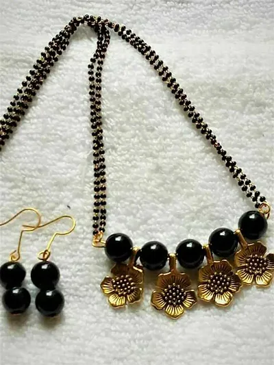 Trendy Gold Plated Bead Mangalsutra Set