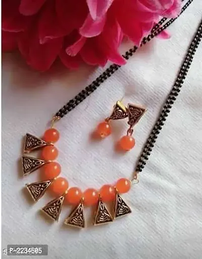 Orange colour glass beads mangal sutra