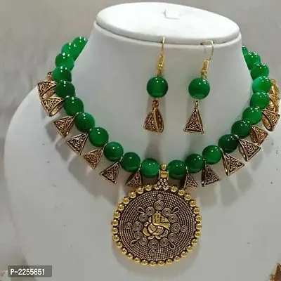 Green Glass Beads Necklace Set-thumb0