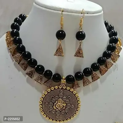 Black Glass Beads Necklace Set-thumb0