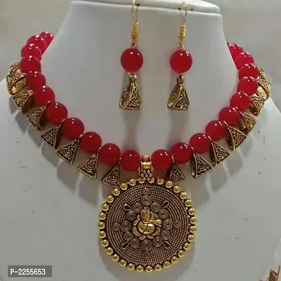 Red Glass Beads Necklace Set