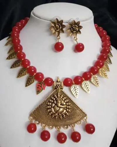 Antique Leaf Design Oxidised Gold Necklace Sets