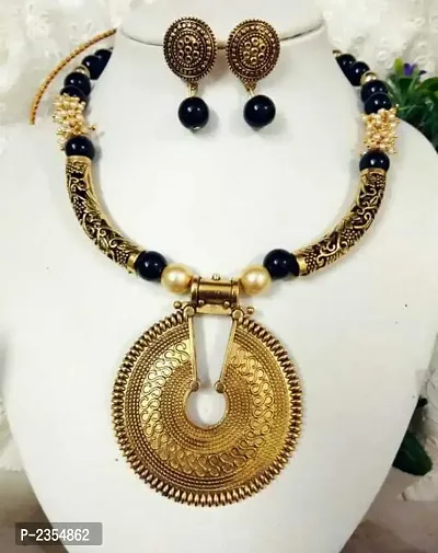 Oxidized round black necklace