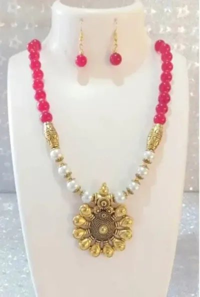 Party Wear Designer Red Beads Necklace Set