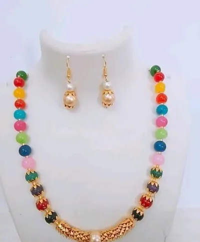 Pretty Gold Plated Glass Beads Alloy Necklaces for Women