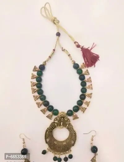 Oxidized peacock green necklace set-thumb0