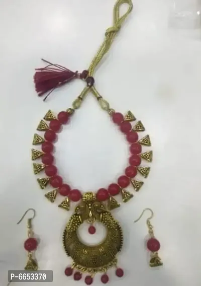 Oxidized peacock red necklace set