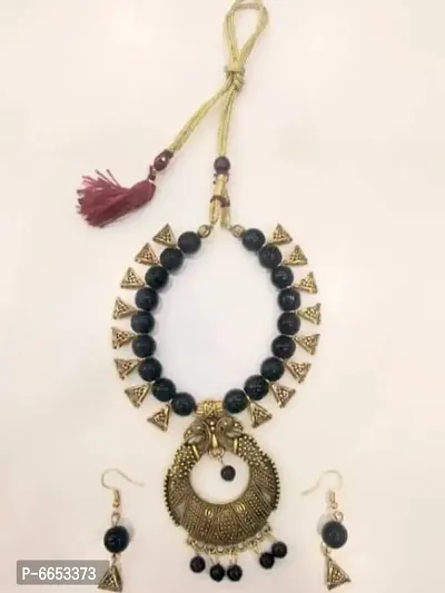 Oxidized peacock black necklace set