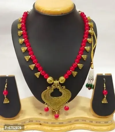 OXIDIZED GOLD RED NECKLACE SET-thumb0