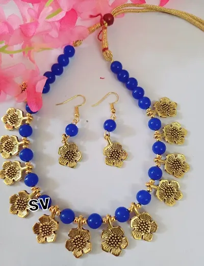 flower oxidized beads necklace