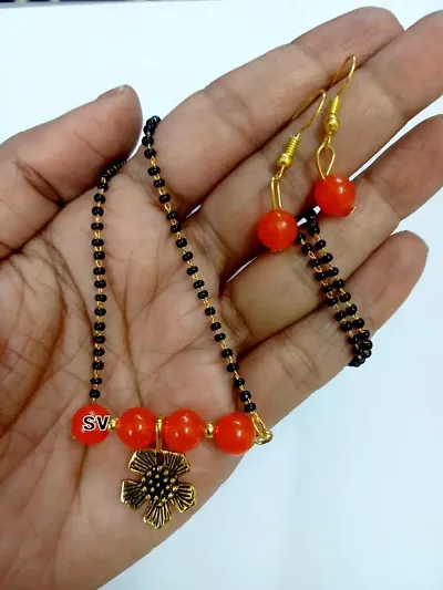 Flower Alloy Beads Mangalsutra Sets