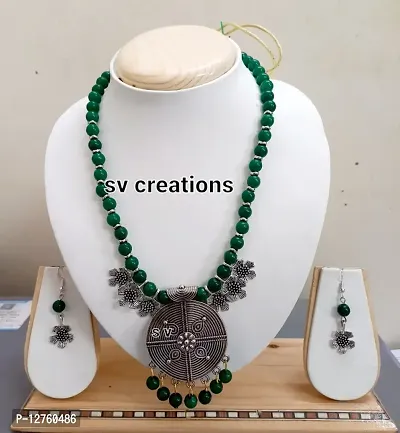 oxidized beads flower necklace set