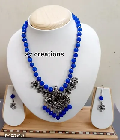 oxidized beads flower necklace set