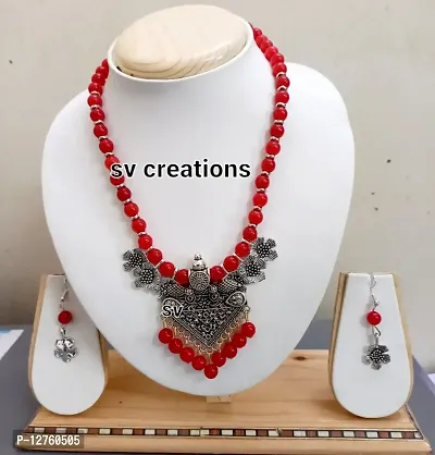 oxidized beads flower necklace set