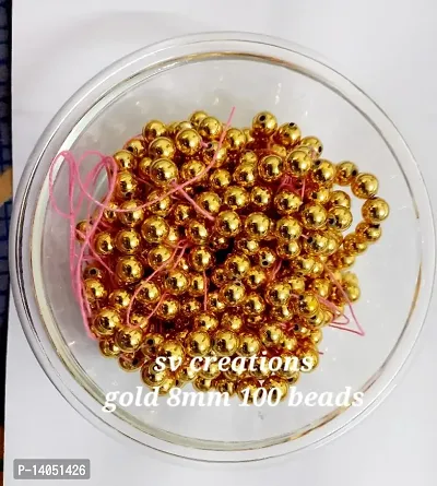 GOLD 8MM 100 BEADS FOR JEWELLERY MAKING-thumb0