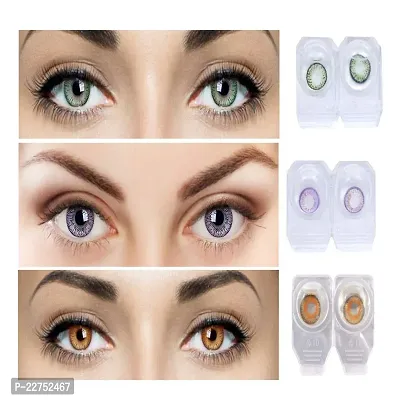 Magjons Eye Combo Pack of 3 Pairs of Monthly Color Contact Lenses (Green,Purple,Honey)