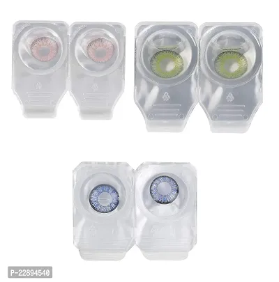 Magjons Eye Combo Pack of 3 Pairs of Monthly Color Contact Lenses(BLUE PINK GREEN)