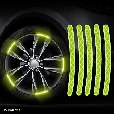 Newvent 20Pcs Car Wheel Radium Sticker| Car  Bike Wheel Decoration Reflective Sticker | Car tyre Rim Safety Warning Sticker Car Wheels General Reflective Warning Stickers Tire Decoration (Yellow, 1)-thumb0