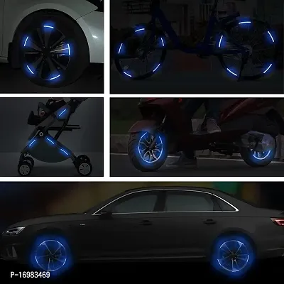 Newvent 20Pcs Car Wheel Radium Sticker | Car  Bike Wheel Decoration Reflective Sticker | Car tyre Rim Safety Warning Sticker Car Wheels General Reflective Warning Stickers Tire Decoration (Blue, 1)-thumb3