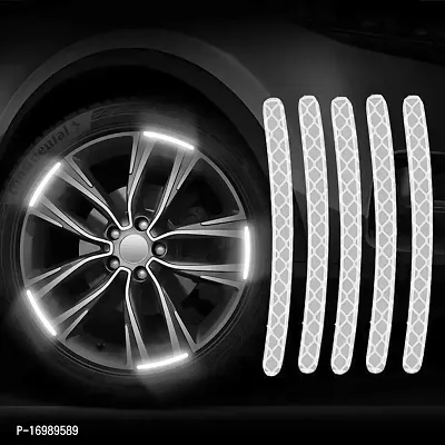 Newvent 40 Pcs Car Wheel Radium Sticker | Car  Bike Wheel Decoration Reflective Sticker | Car tyre Rim Safety Warning Sticker Car Wheels General Reflective Warning Stickers Tire Decoration (White)-thumb0