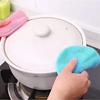 Newvent Round Silicone Scrub Pad for Multipurpose Cleaning, Silicone Scrubber for Dish Washing/Fruit  Vegetable Washer, Antibacterial Silicone Scrub Pad(Pack of 4, Heavy Quality - Per Pc 19Gram)-thumb2