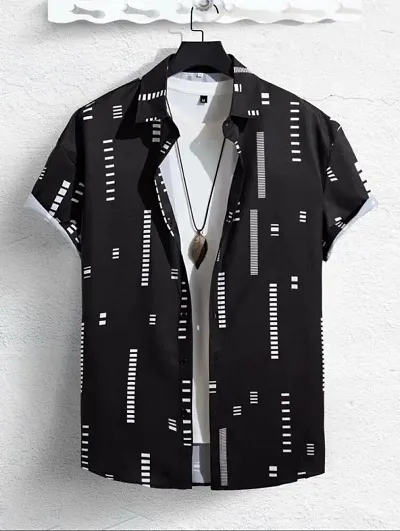 Glittery Men's Spandex/Lycra Printed Half Sleeve Spread Collar Regular Fit Lightweight, Stretchable, Adjustable & Breathable Casual Shirts.(DE-1095)