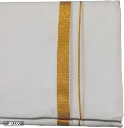 Traditional Men's Pure Cotton Dhoti with Golden Jari boder (20K)-thumb0