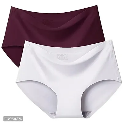 Stylish Multicoloured Nylon Solid Brief For Women Pack Of 2-thumb0