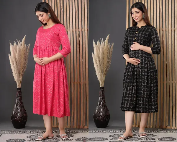 Elegant And 3/4 Sleeve Maternity Kurta For Women- Pack Of 2