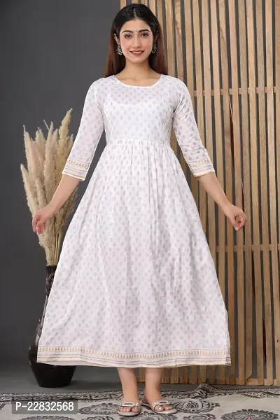 Elegant White Printed 3/4 Sleeve Maternity Kurta For Women-thumb0