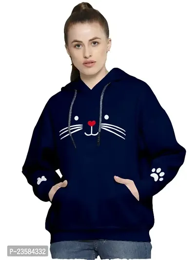 Women Cat Full Sleeve Printed Hooded Sweatshirt