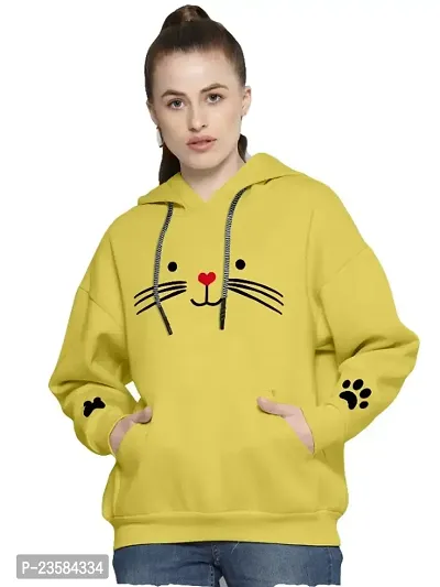 Women Cat Full Sleeve Printed Hooded Sweatshirt-thumb0