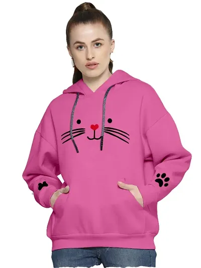 Women Cat Full Sleeve Hooded Sweatshirt