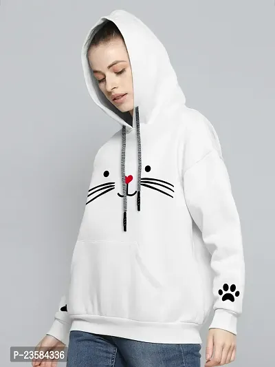 Women Cat Full Sleeve Printed Hooded Sweatshirt-thumb3