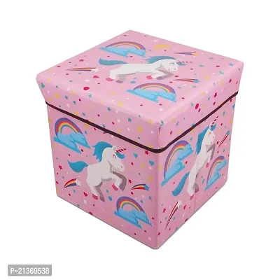 GJSHOP Multi-Functional Folding Storage Ottoman Box Organizer Cum Stool with Seat Cushion, Storage Boxes for Toys for Kids - Unicorn - (Multicolor) Random Color Dispatch (1 Pcs)-thumb0