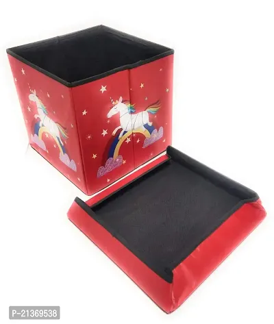 GJSHOP Multi-Functional Folding Storage Ottoman Box Organizer Cum Stool with Seat Cushion, Storage Boxes for Toys for Kids - Unicorn - (Multicolor) Random Color Dispatch (1 Pcs)-thumb4