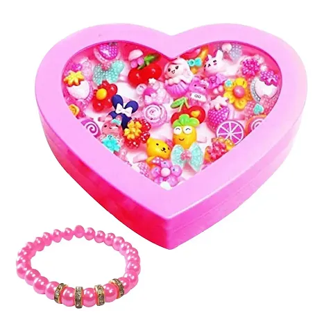 GJSHOP Adjustable Ring Set for Girls 36pcs Jewelry Rings with Heart Shape Box, Birthday Gift(Cartoon)(Assorted) Bracelet Inside