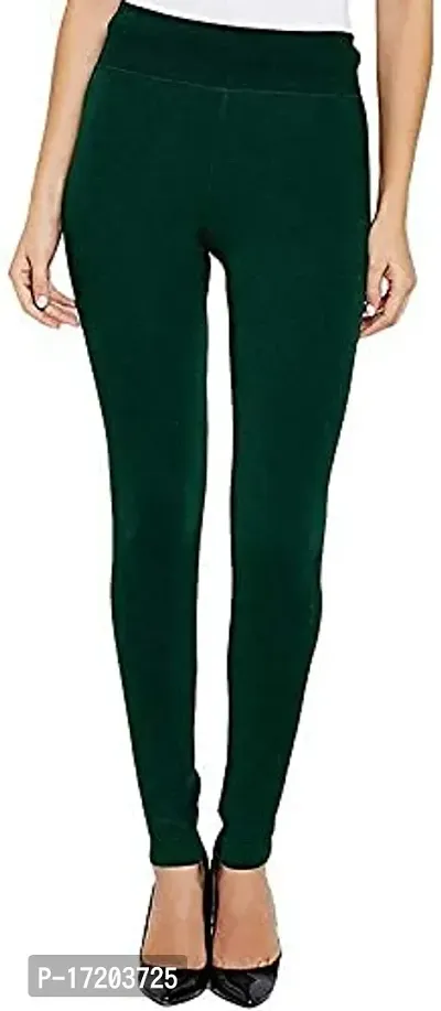 OMLAVIDA Women's Fleece Lined Winter Imported Super Quality Fur Leggings High Waisted Thermal Tights Elastic Comfortable Warm Yoga Pants Without Pockets (L, Green)-thumb0