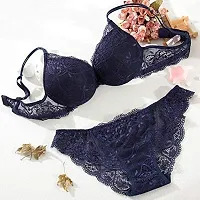 OMLAVIDA Net Lace Padded Pushup Underwired Lingerie Bra Panty Set-thumb3