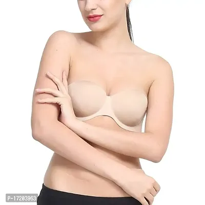 Wave Fashion Women?s Backless Push-Up Transparent Back Strapless Bra with Multi Bra Strap, B-Cup Size, Beige