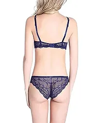 OMLAVIDA Net Lace Padded Pushup Underwired Lingerie Bra Panty Set-thumb1