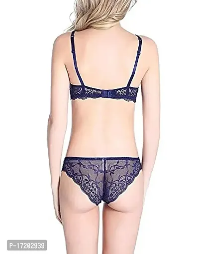 OMLAVIDA Net Lace Padded Pushup Underwired Lingerie Bra Panty Set-thumb2