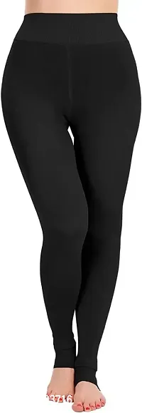 Fleece Lined Fur Leggings Women Winter Warm Fur Inside Thick Tights Thermal Velvet Pants Tummy Control Soft Stretchy (320 Gram) (Small, Black)-thumb2