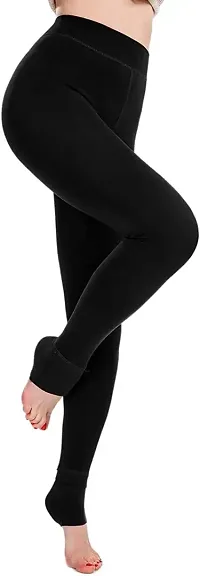 Fleece Lined Fur Leggings Women Winter Warm Fur Inside Thick Tights Thermal Velvet Pants Tummy Control Soft Stretchy (320 Gram) (Small, Black)-thumb2