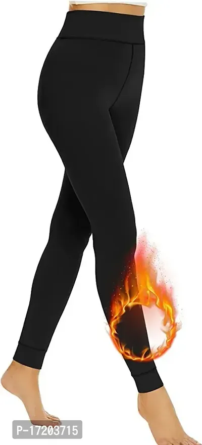 Women's Fleece Lined Winter Imported Super Quality Fur Leggings High Waisted Thermal Tights Elastic Comfortable Warm Yoga Pants Without Pockets (S, Black)-thumb2