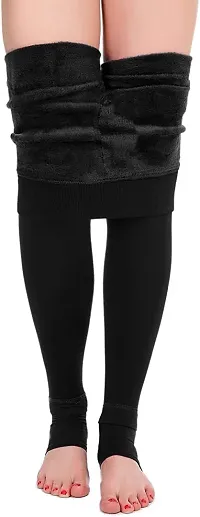 Fleece Lined Fur Leggings Women Winter Warm Fur Inside Thick Tights Thermal Velvet Pants Tummy Control Soft Stretchy (320 Gram) (Small, Black)-thumb3